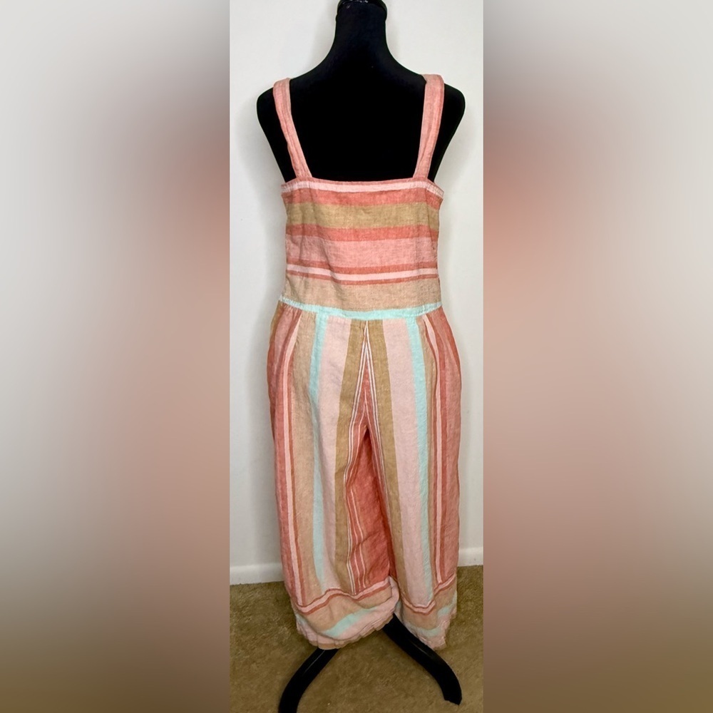 Beach lunch lounge preppy chic linen cotton striped summer romper pockets size 6 - Picture 7 of 10
